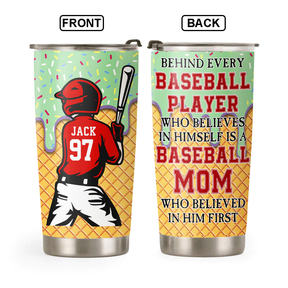 Personalized Ice Cream Drip Baseball Tumbler, Baseball Mom Behind Every Baseball Player, Gift For Baseball Lover A2110 Tu20