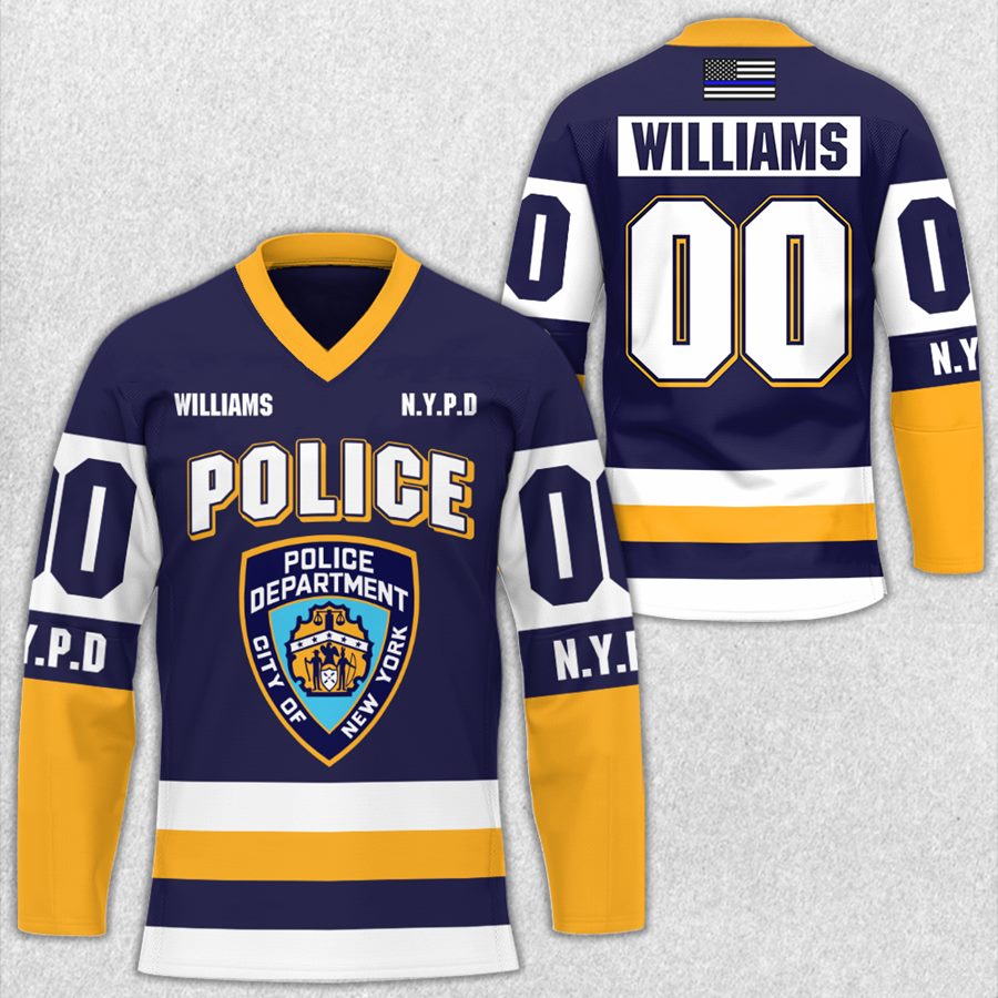 Personalized US Police Hockey Jersey Custom Dept Name Number Thin Blue Line Flag H2511 Trna