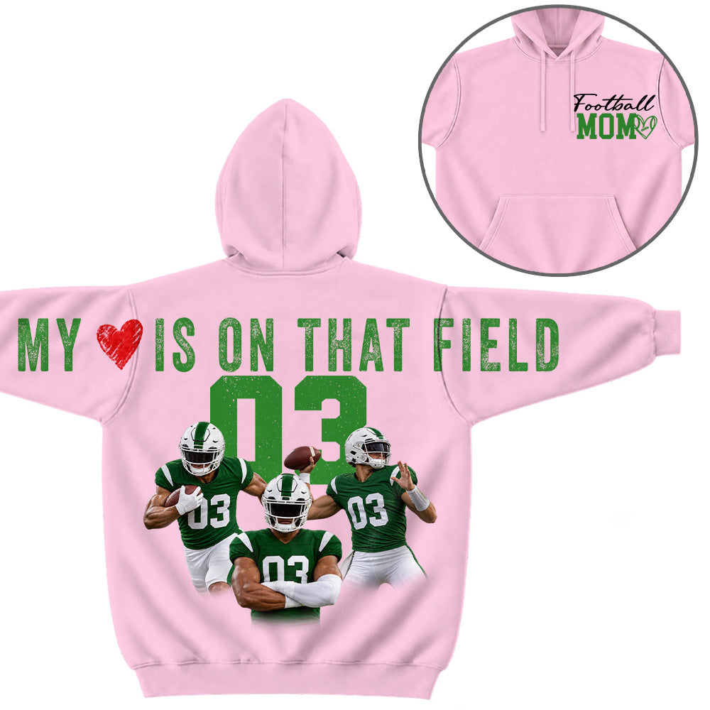 My Heart Is On That Field - Personalized Shirt For Football Mom Family - Custom Photo Backside Shirt NA04 VH01