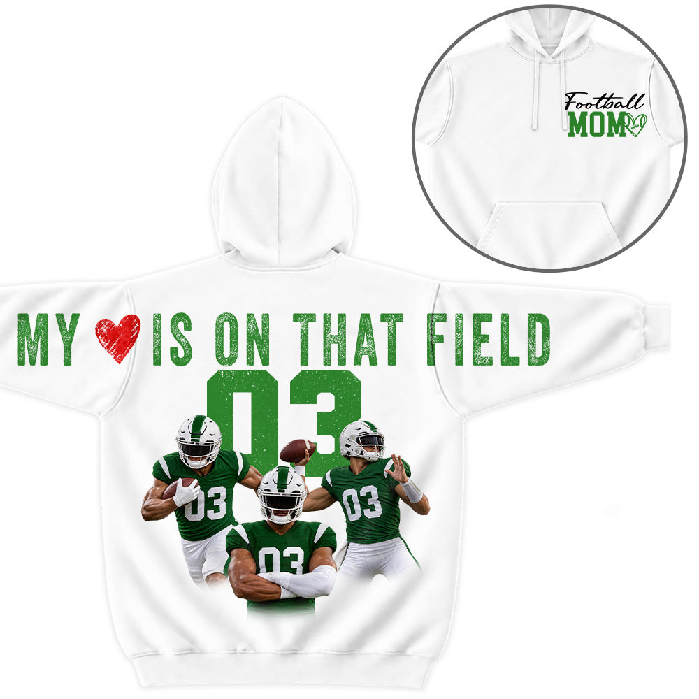 My Heart Is On That Field - Personalized Shirt For Football Mom Family - Custom Photo Backside Shirt NA04 VH01