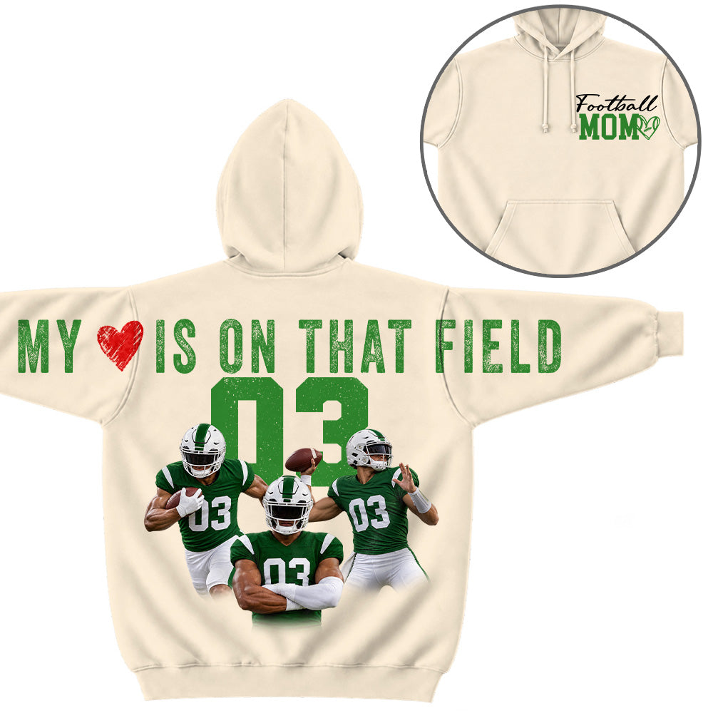 My Heart Is On That Field - Personalized Shirt For Football Mom Family - Custom Photo Backside Shirt NA04 VH01