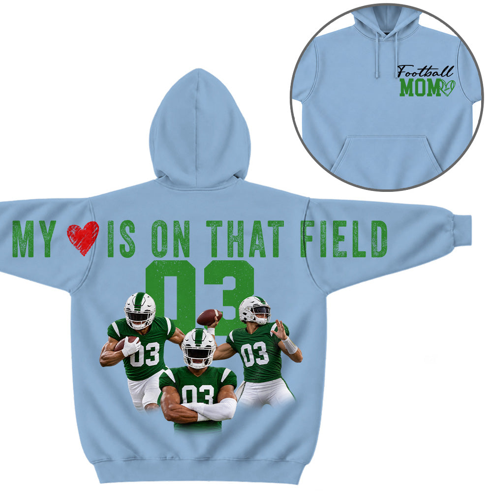 My Heart Is On That Field - Personalized Shirt For Football Mom Family - Custom Photo Backside Shirt NA04 VH01