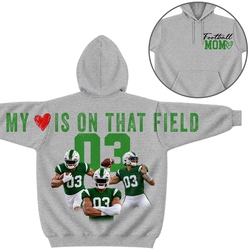 My Heart Is On That Field - Personalized Shirt For Football Mom Family - Custom Photo Backside Shirt NA04 VH01