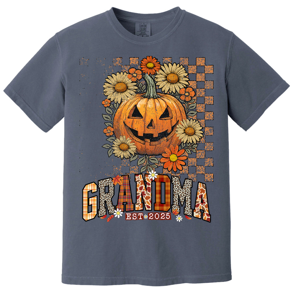 Personalized Mimi Retro Floral Pumpkin Shirts, Custom Halloween Gift for Grandma With Grandkids' Names Nh00