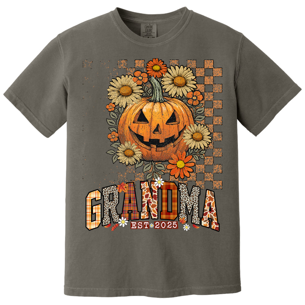 Personalized Mimi Retro Floral Pumpkin Shirts, Custom Halloween Gift for Grandma With Grandkids' Names Nh00