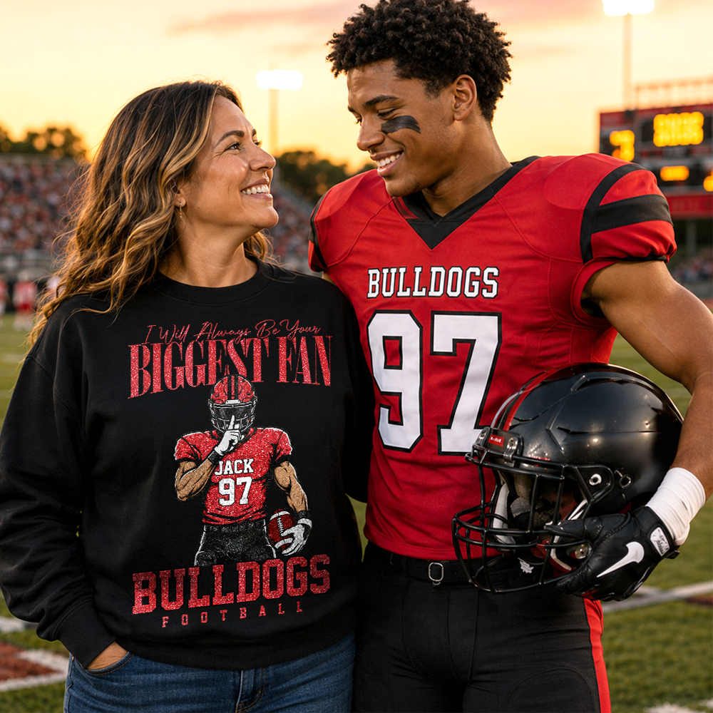 Personalized I Will Always Be Your Biggest Fan, Custom Large Back Graphic And Football PLayer Art Shirt, Gift For Football Mom Family Football Lovers MI209 Hv01