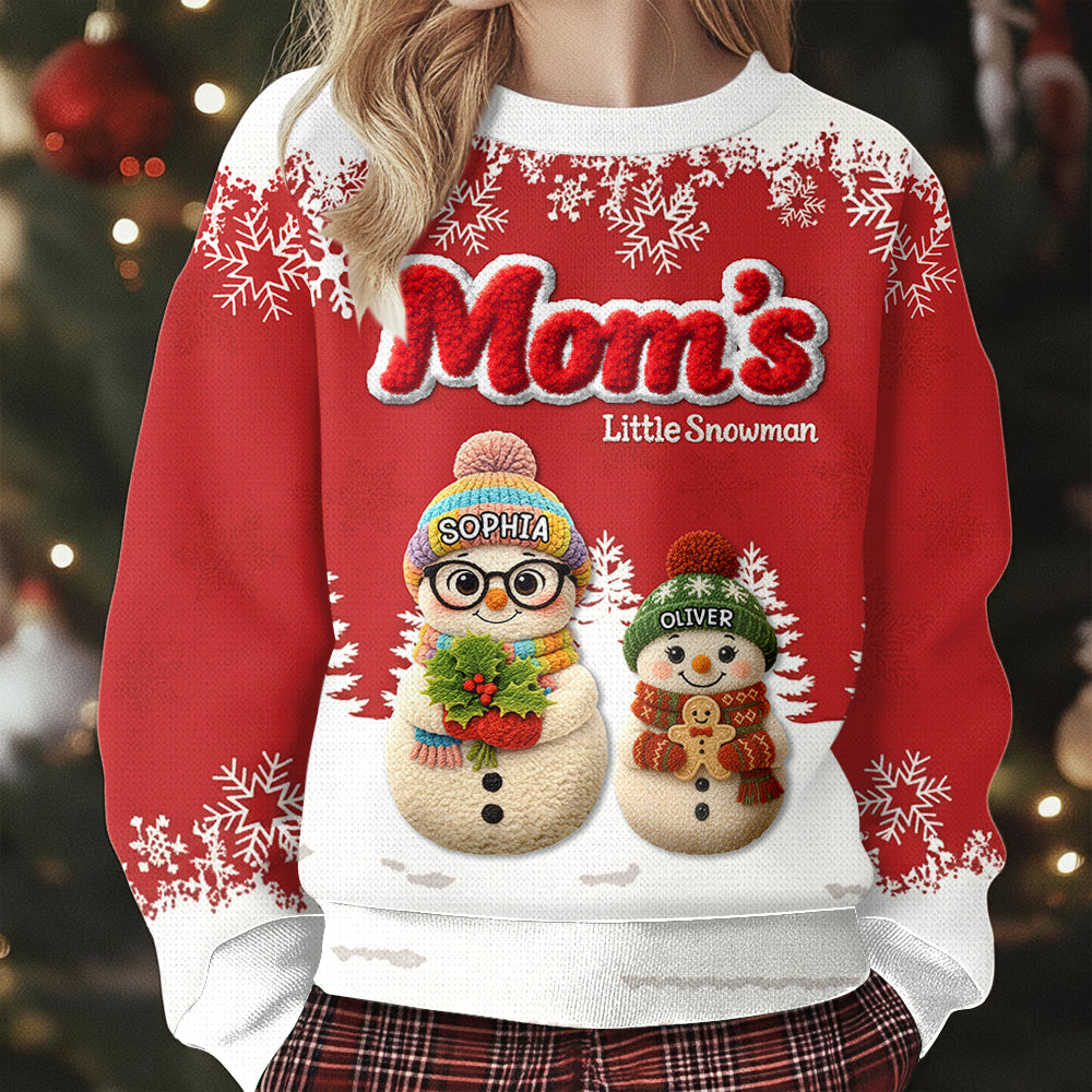 Grandma's Little Snowmen Crochet Faux Yarn Texture Personalized All-Over-Print Sweatshirt For Grandma Hv01