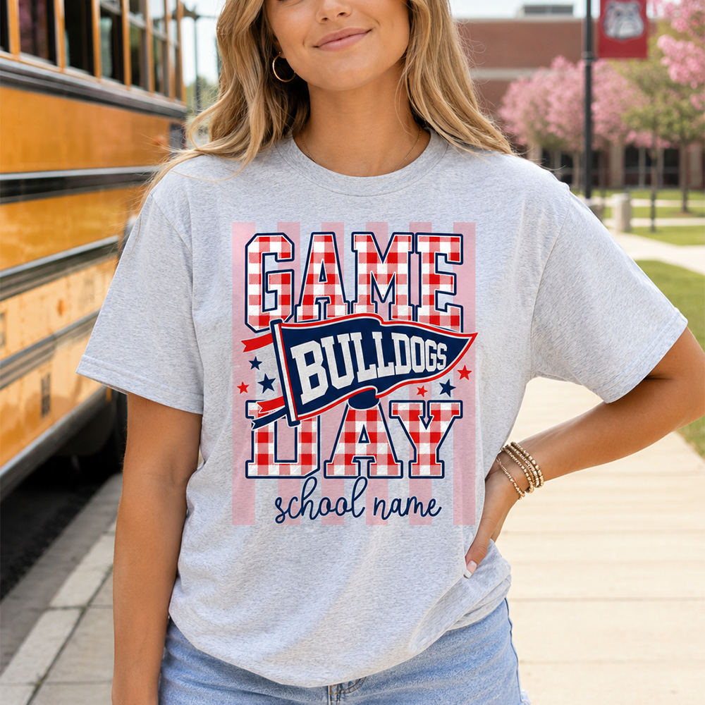 Game Day Striped School Mascot Shirt, Personalized Football School Spirit, Gifts For Teacher Student MI209 Hv01