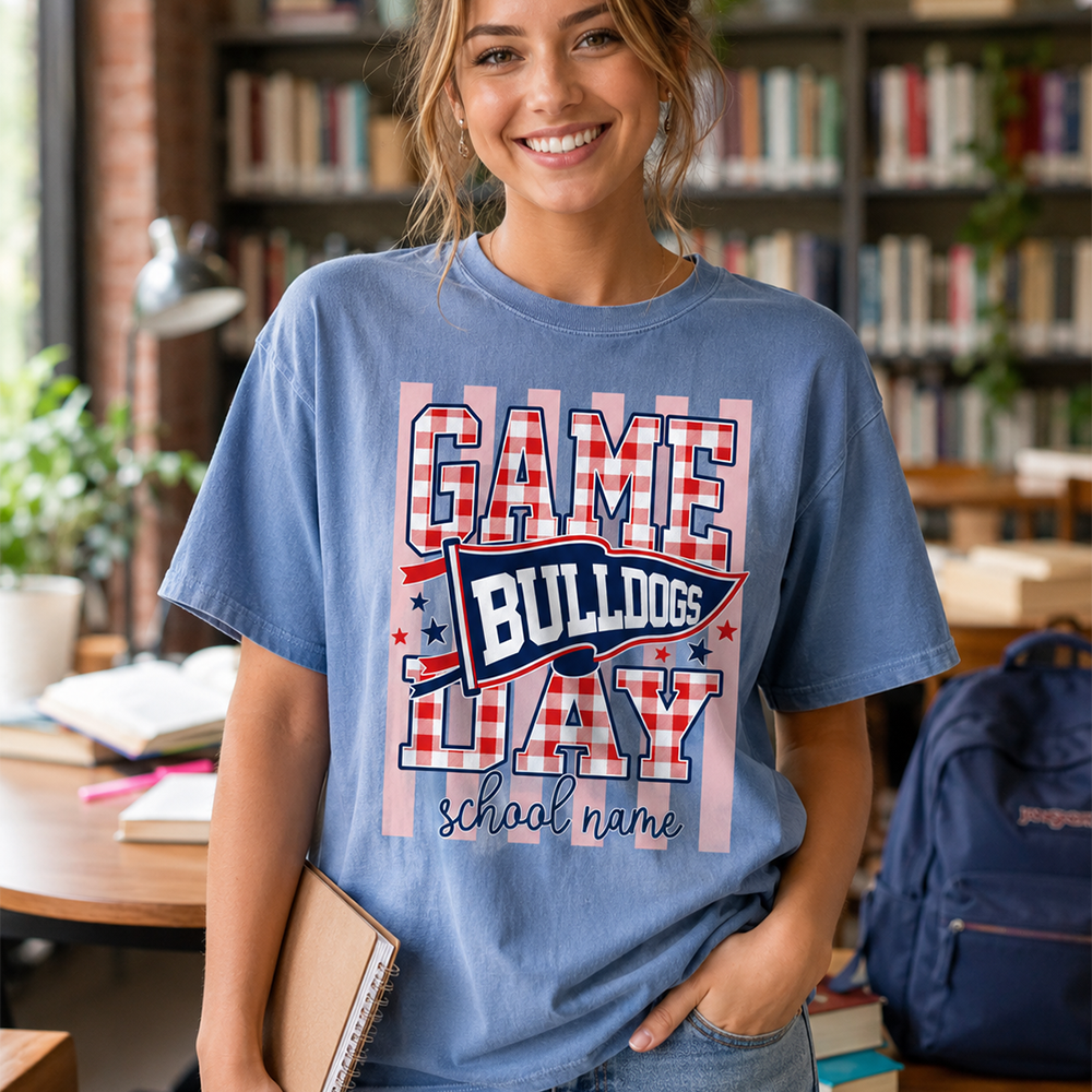 Game Day Striped School Mascot Shirt, Personalized Football School Spirit, Gifts For Teacher Student MI209 Hv01