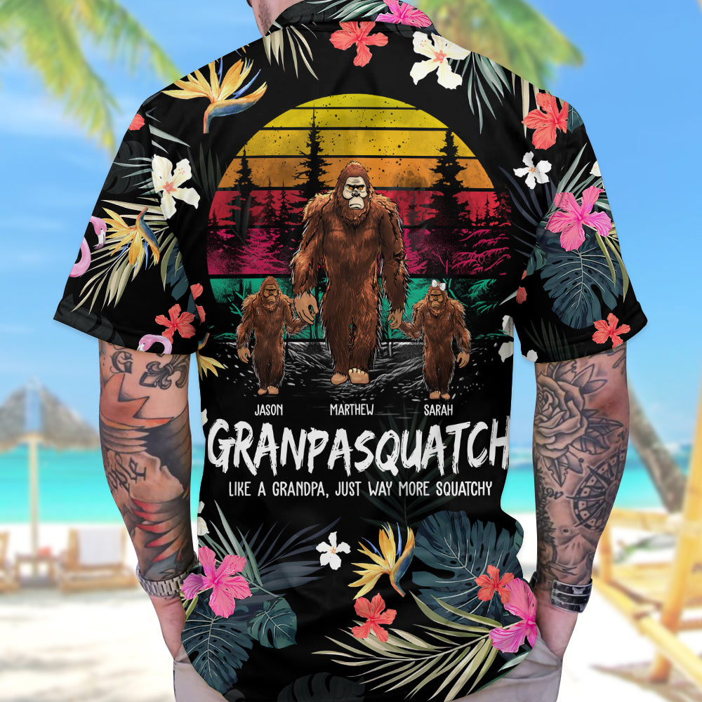 Papasquatch, Like A Grandpa, Just Way More Squatchy - Personalized Bigfoot Vintage Hawaiian Shirt
