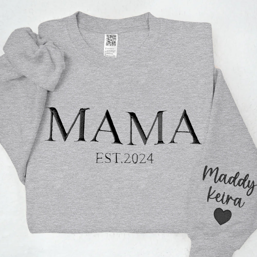 Custom Mama Embroidered Hoodie Sweatshirt With Date Unique Keepsake For Mom Mother's Day Gift Ideas