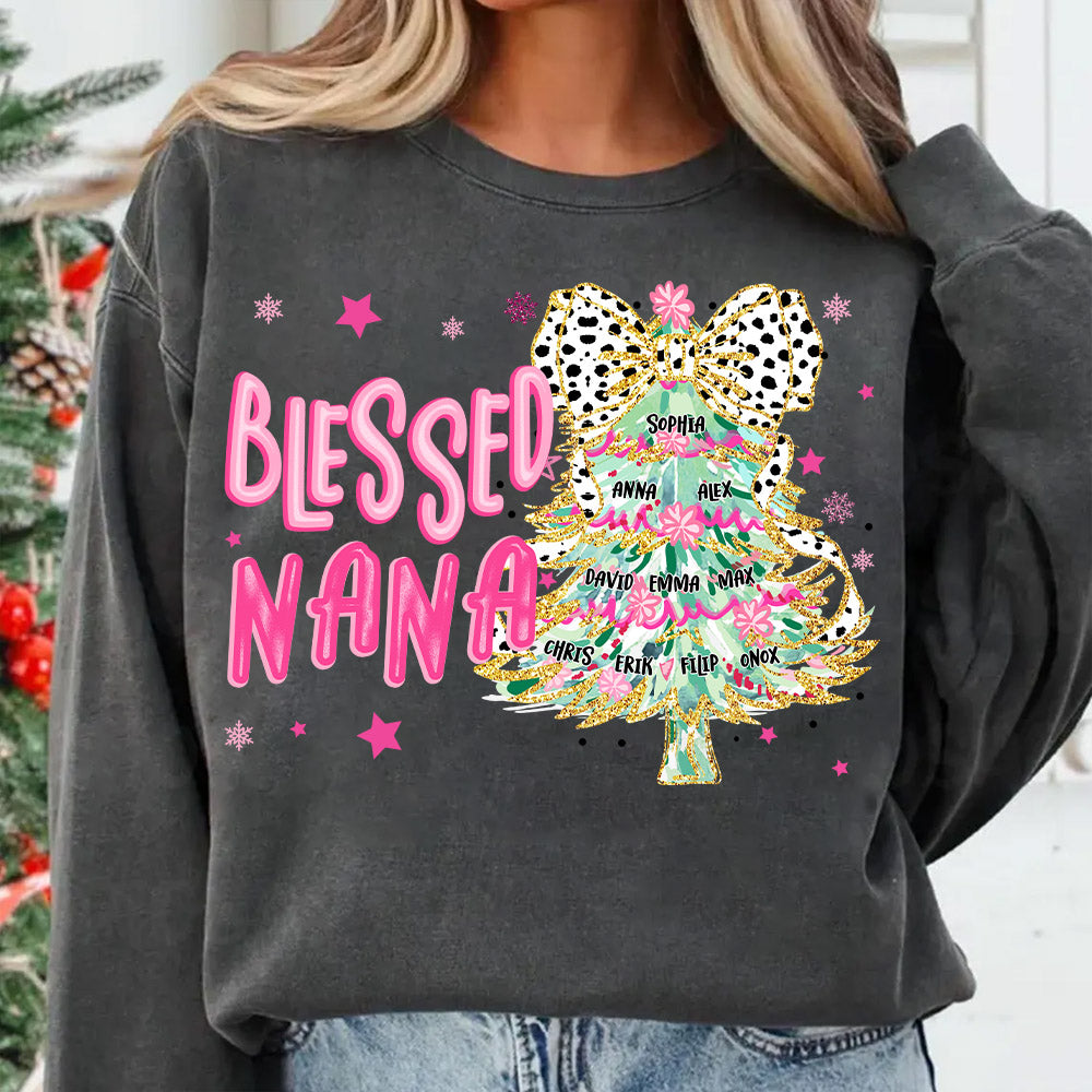 Colorful Glitter Blessed Nana Personalized Shirt - Custom Grandma and Grandkid Name Christmas Shirt Nh00