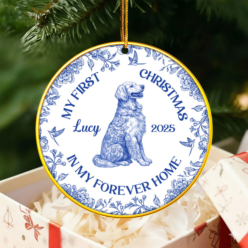 Dog's First Christmas, Toile De Jouy, Personalized Acrylic Ornament T1807