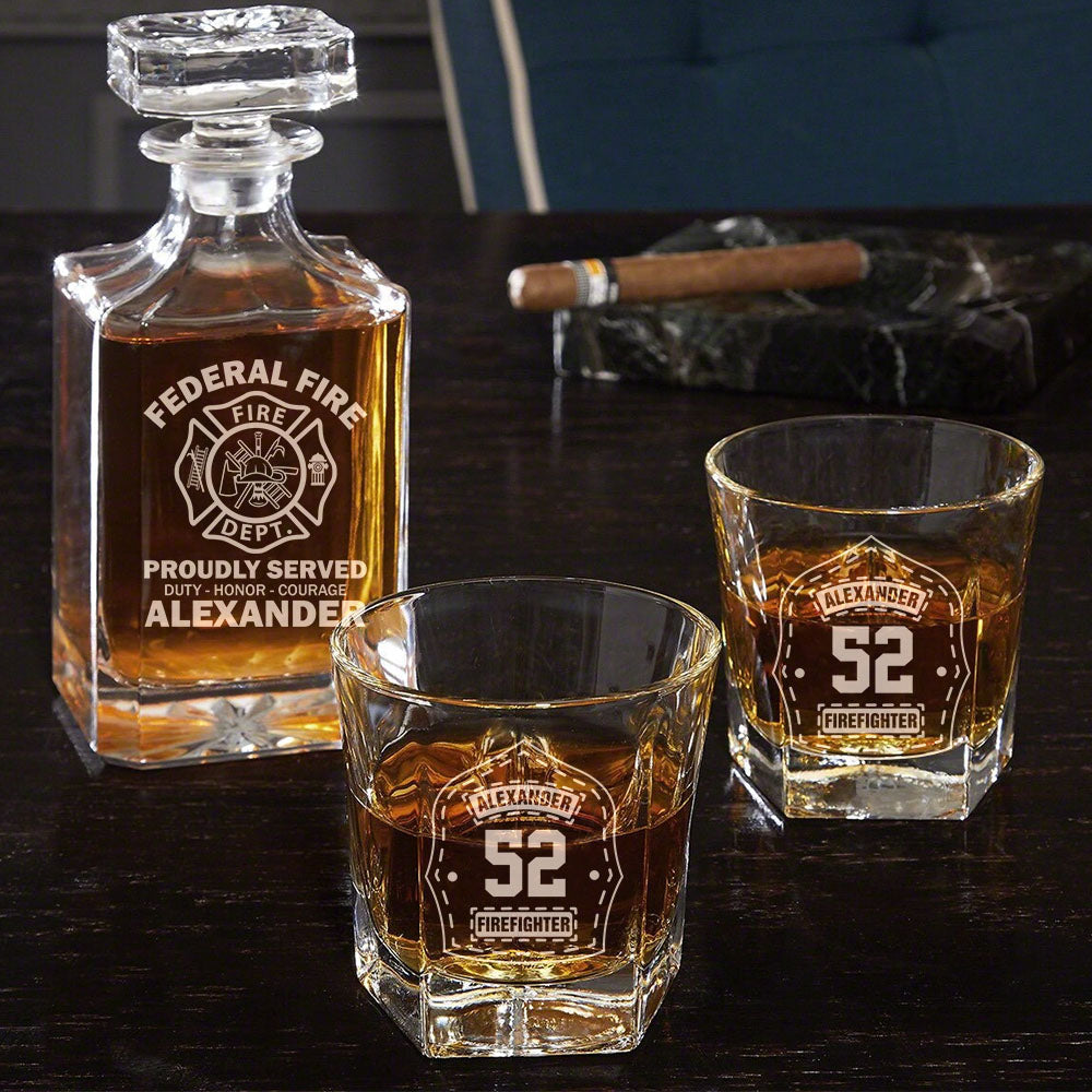 Custom Gift Proudly Served Duty Honor Courage Custom Decanter Set Gift For Firefighter K1702