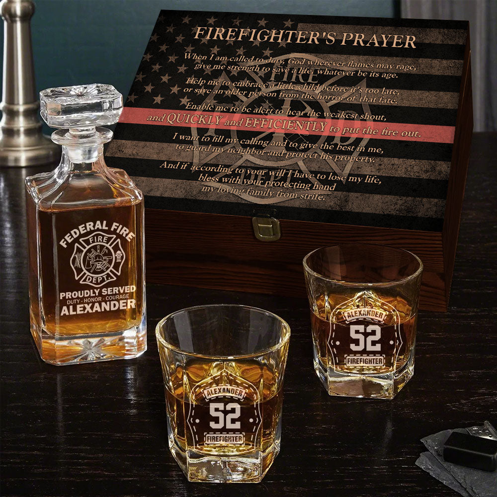 Custom Gift Proudly Served Duty Honor Courage Custom Decanter Set Gift For Firefighter K1702