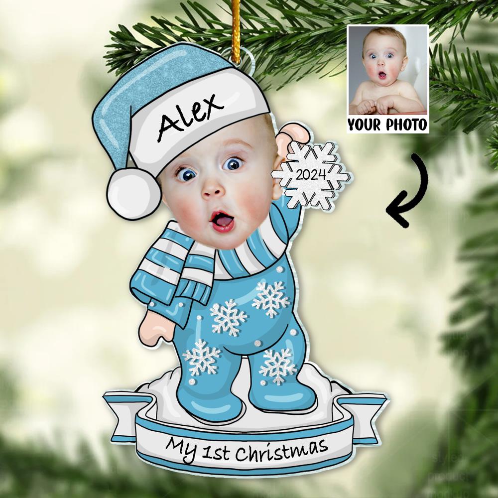 Personalized Baby's Christmas Ornament, Acrylic Custom Baby Photo Ornament NA04