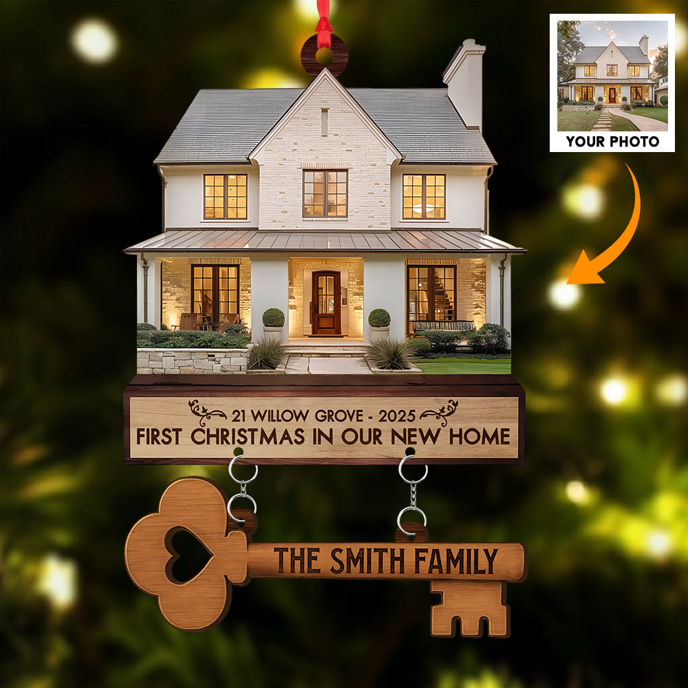 First Christmas In Our New Home Ornament 2025, Custom House Photo Address Keepsake, Gift For New Homeowners T1807 VH01