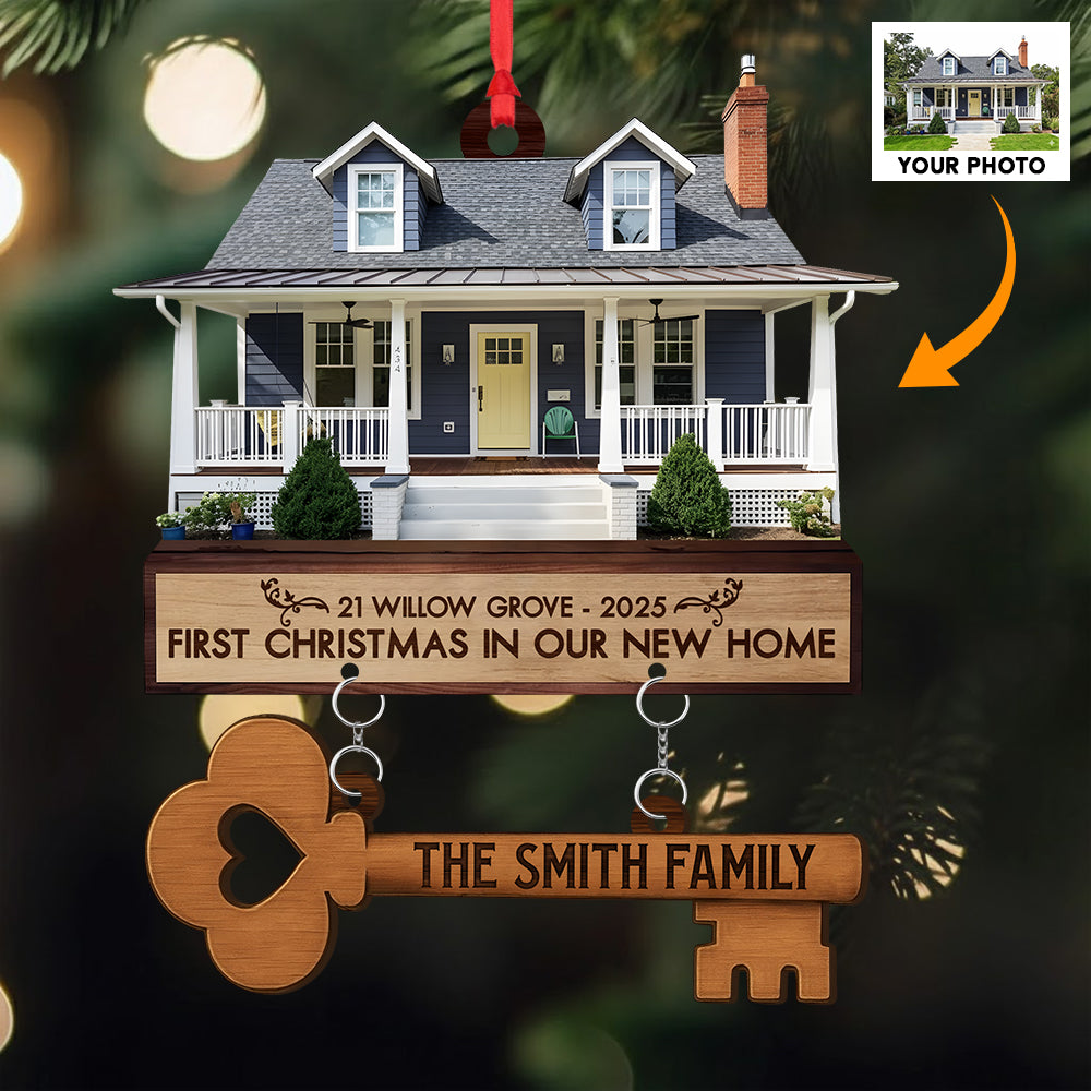 First Christmas In Our New Home Ornament 2025, Custom House Photo Address Keepsake, Gift For New Homeowners T1807 VH01