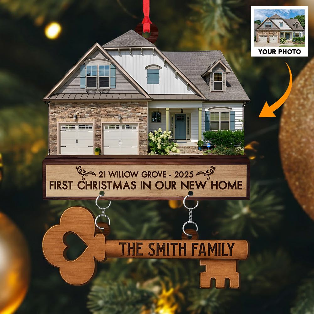 First Christmas In Our New Home Ornament 2025, Custom House Photo Address Keepsake, Gift For New Homeowners T1807 VH01