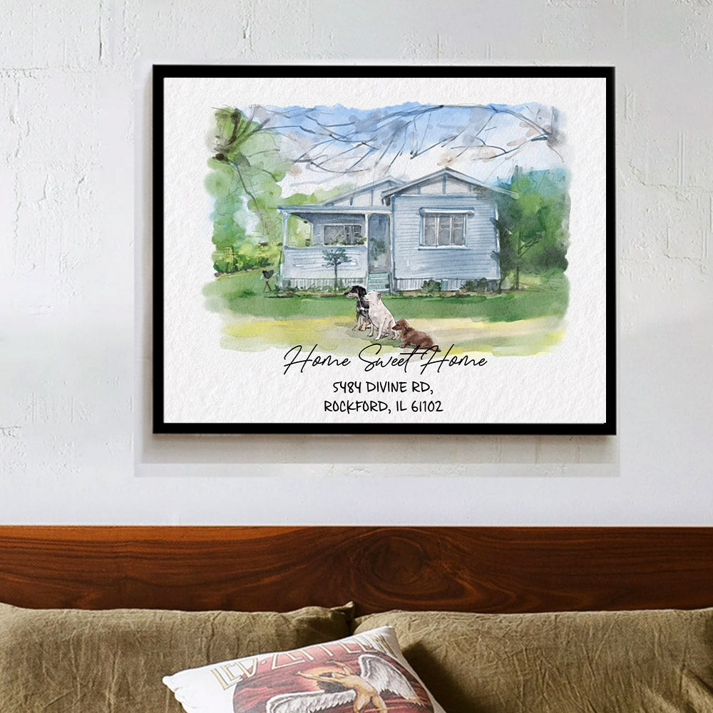 Watercolor House Portrait | Personalized House Artwork. Custom Thoughtful Housewarming Gift, Unique Poster Wall Art, Air Frames