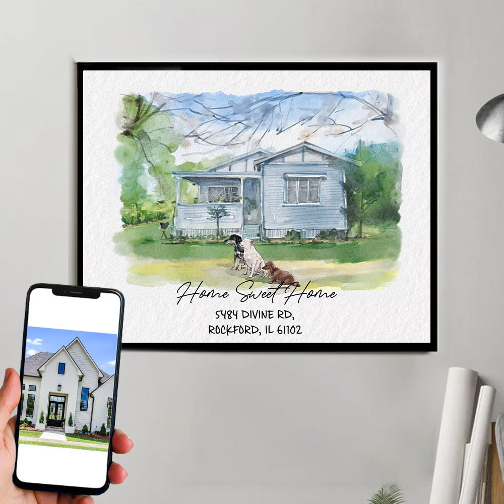 Watercolor House Portrait | Personalized House Artwork. Custom Thoughtful Housewarming Gift, Unique Poster Wall Art, Air Frames