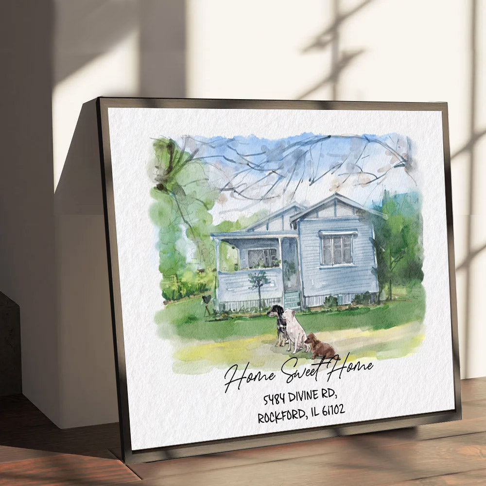 Watercolor House Portrait | Personalized House Artwork. Custom Thoughtful Housewarming Gift, Unique Poster Wall Art, Air Frames