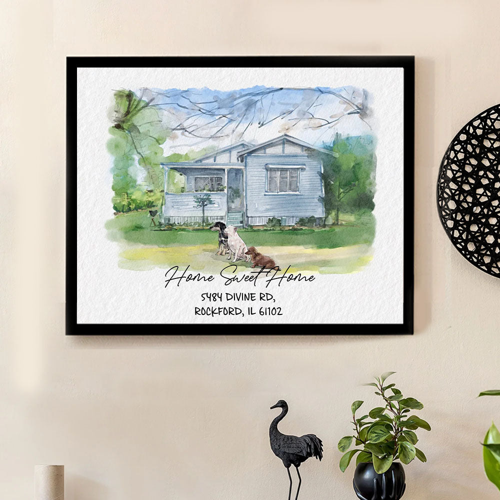 Watercolor House Portrait | Personalized House Artwork. Custom Thoughtful Housewarming Gift, Unique Poster Wall Art, Air Frames