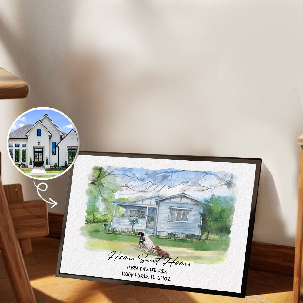 Watercolor House Portrait | Personalized House Artwork. Custom Thoughtful Housewarming Gift, Unique Poster Wall Art, Air Frames