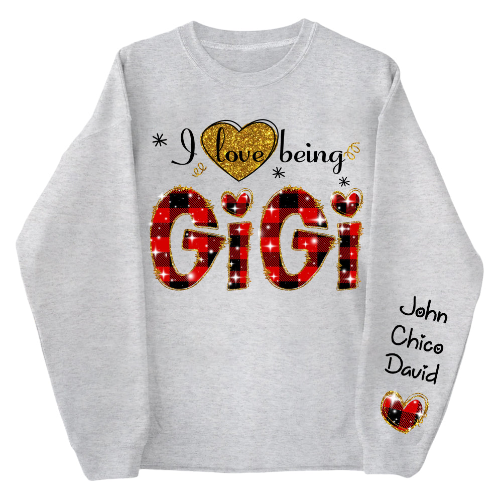 Personalized I Love Being Gigi Glitter Sweatshirt, Custom Grandma and Grandkids Sweatshirt