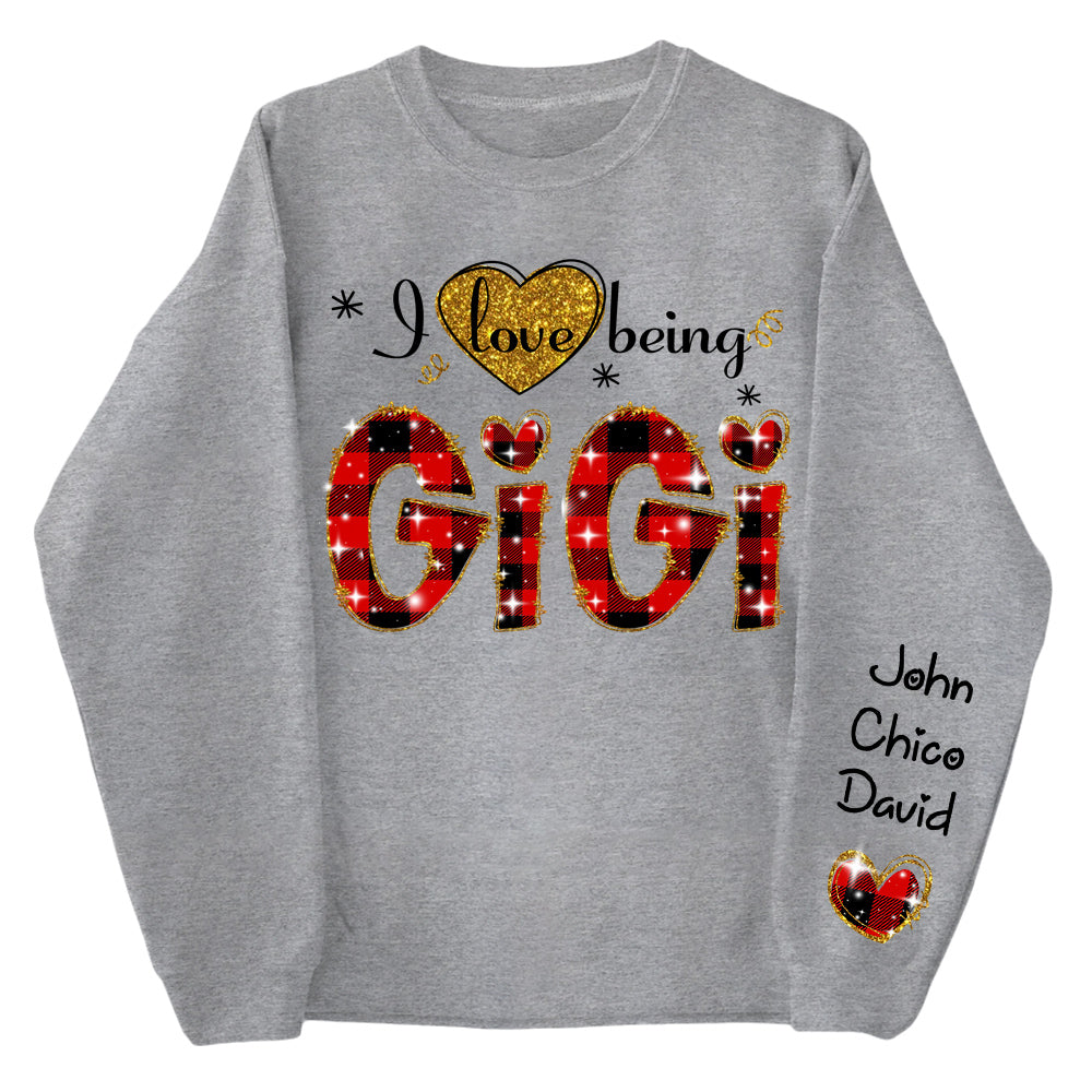 Personalized I Love Being Gigi Glitter Sweatshirt, Custom Grandma and Grandkids Sweatshirt