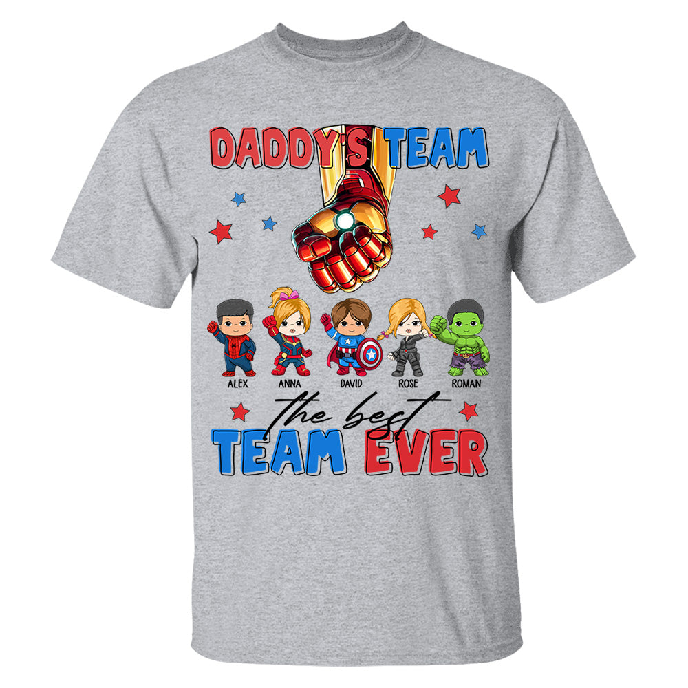 Custom Name Kids Superhero Daddy Team Shirt - Birthday & Father's Day Gift For Dad