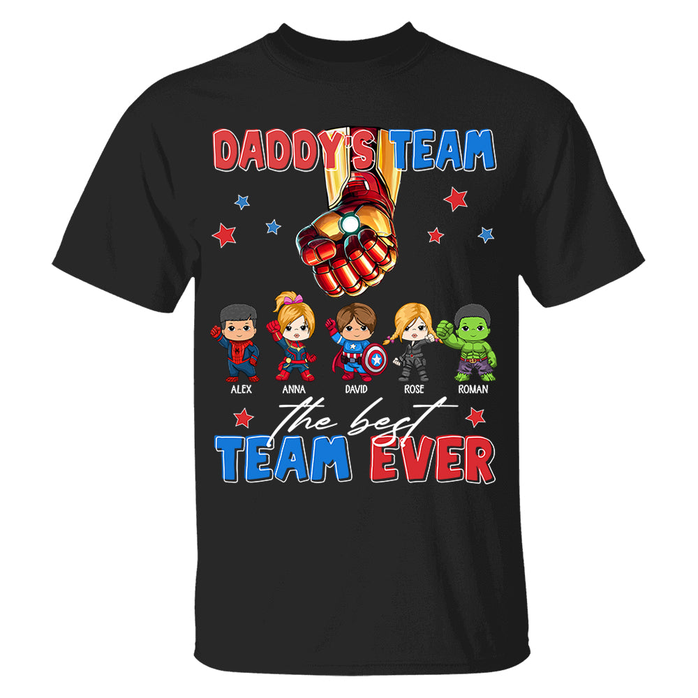 Custom Name Kids Superhero Daddy Team Shirt - Birthday & Father's Day Gift For Dad