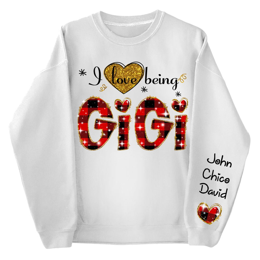 Personalized I Love Being Gigi Glitter Sweatshirt, Custom Grandma and Grandkids Sweatshirt