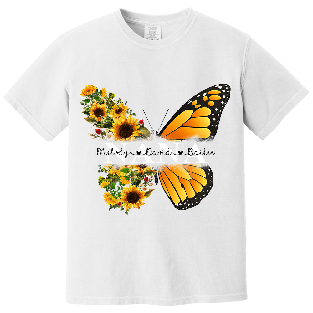Personalized Nana Butterfly Birthday Flower Shirt - Custom Grandma With Grandkids Names VH01