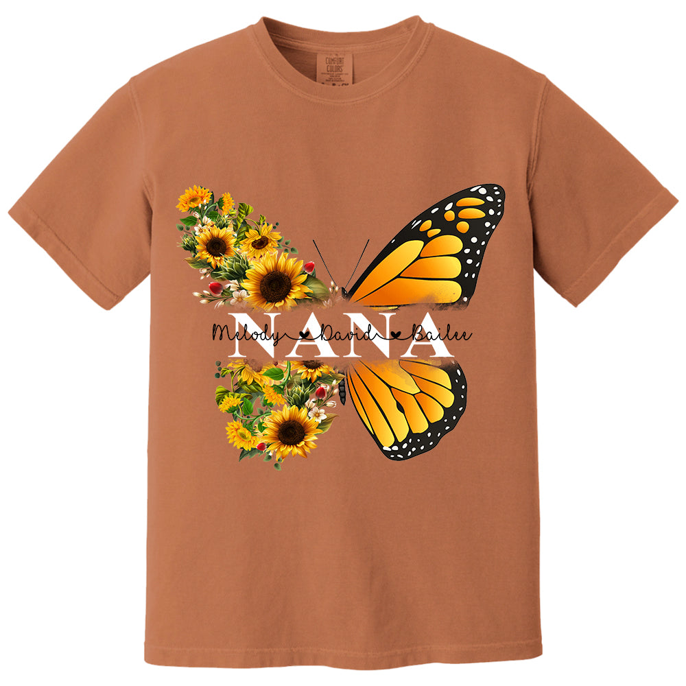 Personalized Nana Butterfly Birthday Flower Shirt - Custom Grandma With Grandkids Names VH01
