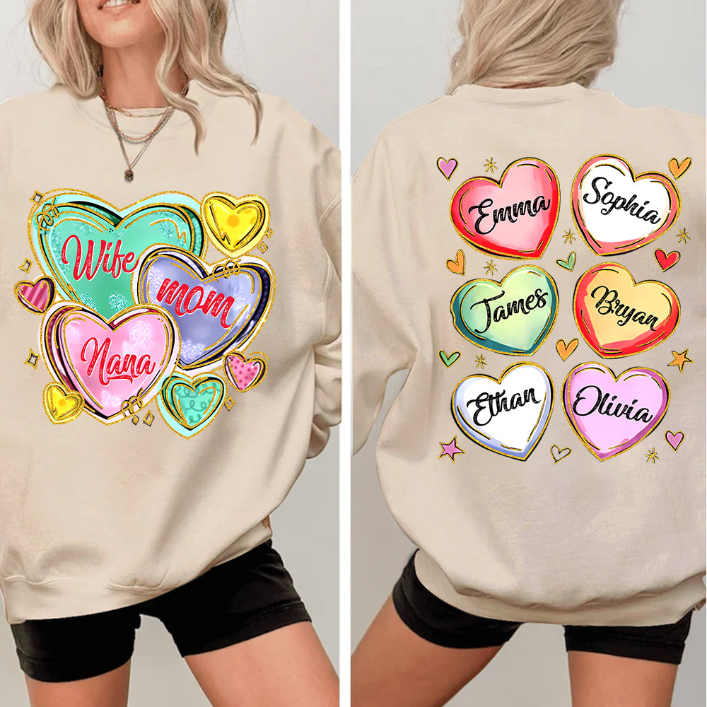 Personalized Grandma Heart Shirt, Custom Nickname Mom Grandma Sweatshirt, Valentine Grandma Mom Gifts for Women - HH0511 Tm01