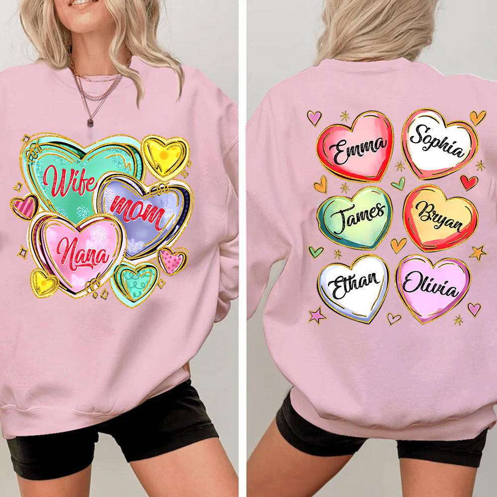 Personalized Grandma Heart Shirt, Custom Nickname Mom Grandma Sweatshirt, Valentine Grandma Mom Gifts for Women - HH0511 Tm01