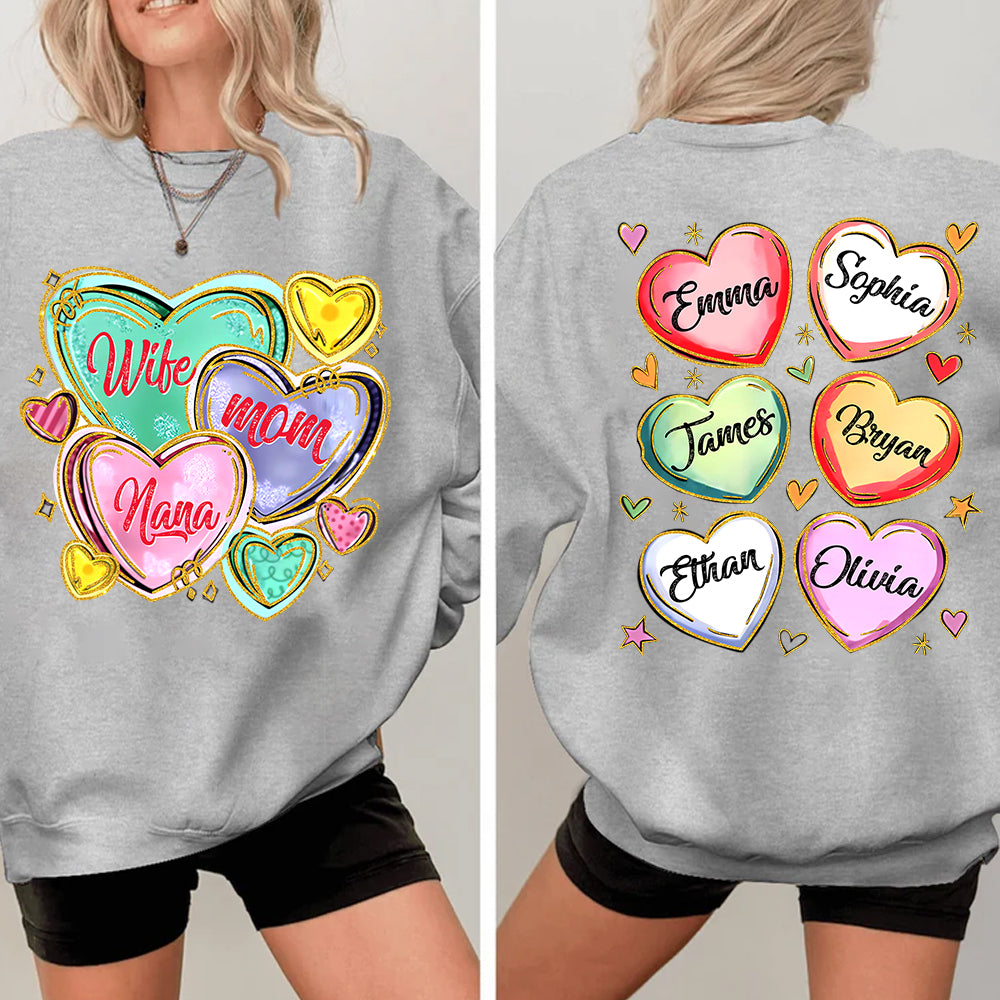 Personalized Grandma Heart Shirt, Custom Nickname Mom Grandma Sweatshirt, Valentine Grandma Mom Gifts for Women - HH0511 Tm01