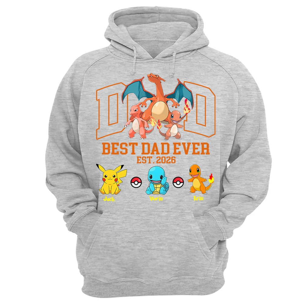 PokeDad Best Dad Ever, Personalized Pokemon Dad Shirt with Custom Kids Name, Gift For Dad, Gift For Grandpa MI209 T24- 05.08.2026