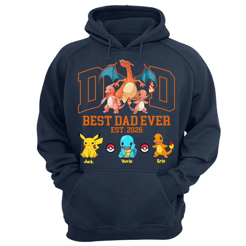 PokeDad Best Dad Ever, Personalized Pokemon Dad Shirt with Custom Kids Name, Gift For Dad, Gift For Grandpa MI209 T24- 05.08.2026