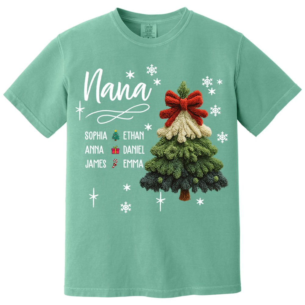 Nana Christmas Sweatshirt with Grandkids’ Names, Cute Tree Holiday Gift