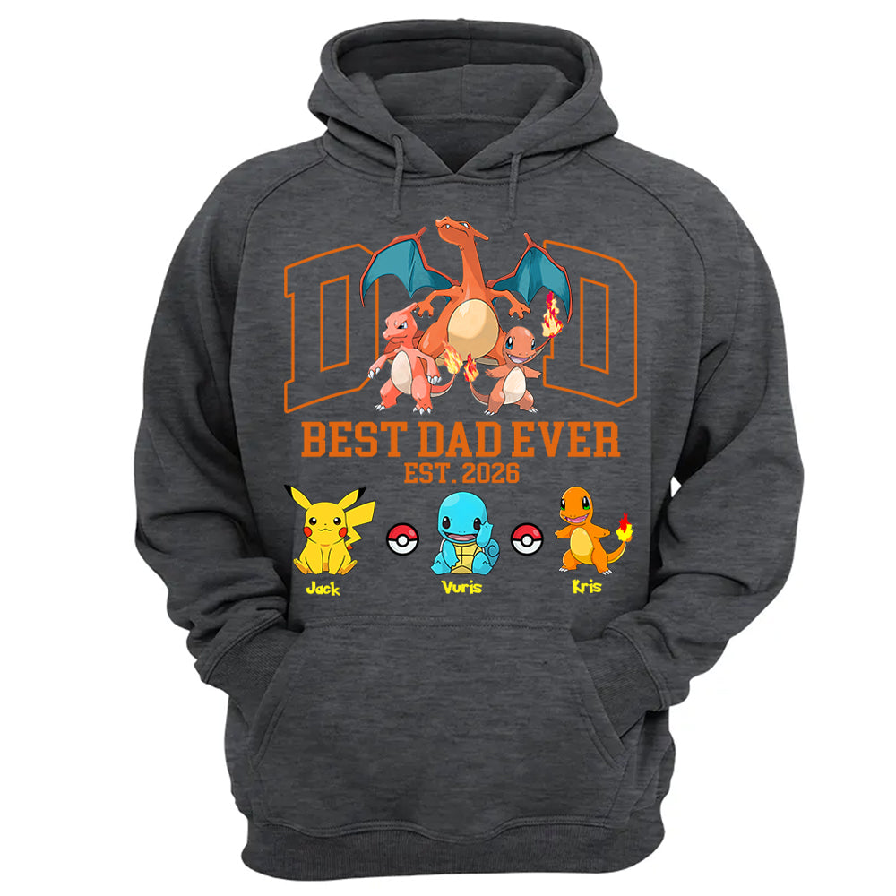 PokeDad Best Dad Ever, Personalized Pokemon Dad Shirt with Custom Kids Name, Gift For Dad, Gift For Grandpa MI209 T24- 05.08.2026