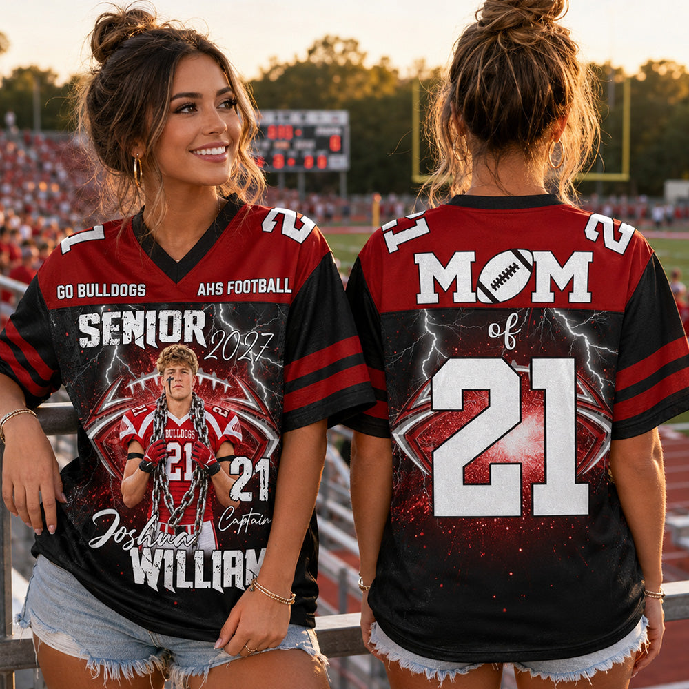 Custom Football Player Photo Senior Year Football Jersey Shirt For Mom Dad Family Game Day Jersey H2511 Trna
