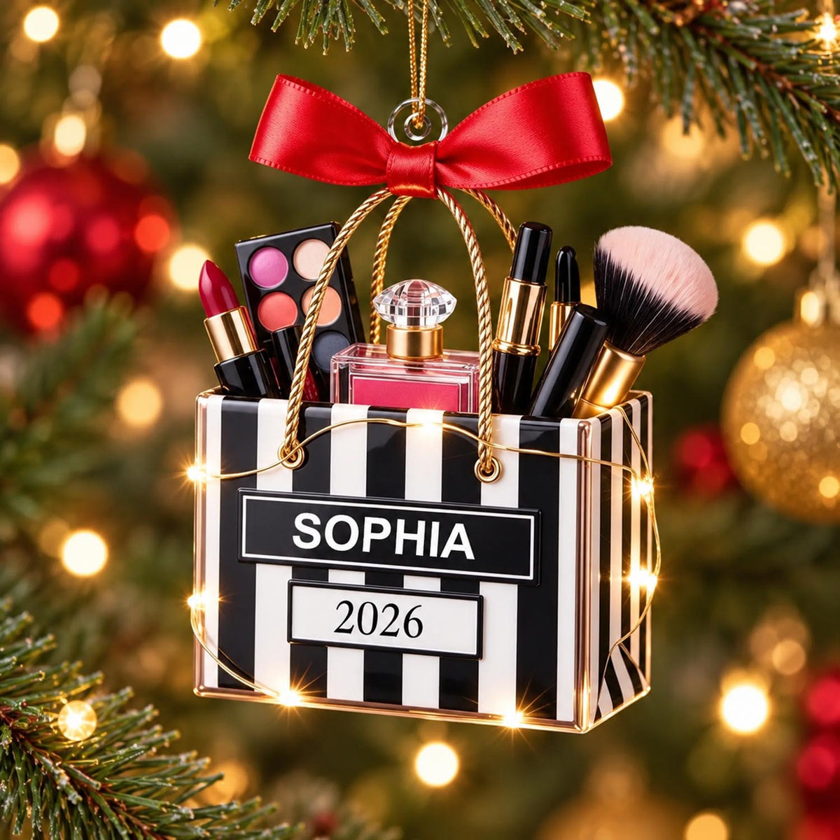 Personalized Makeup Lovers Ornament, Beauty Brush Tree Decor With Name Pt99