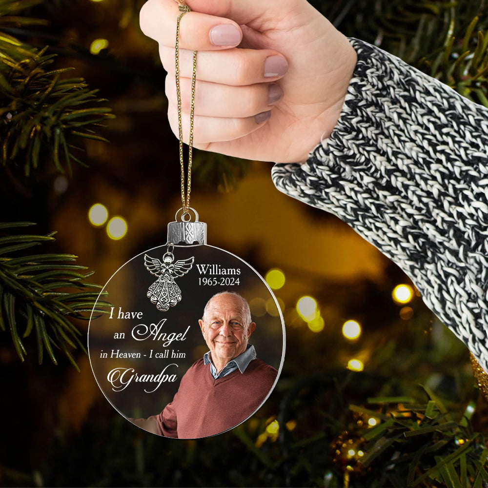Custom Photo Angel In Heaven Memorial Ornament - Personalized Photo Acrylic Ornament