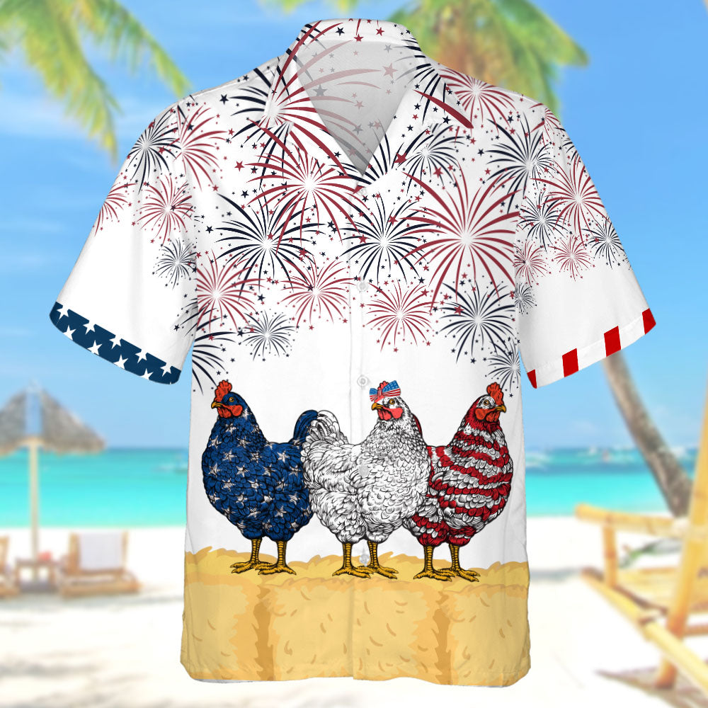 Chicken 4th of July America Flag Hawaiian Shirt -KT810 Nh00
