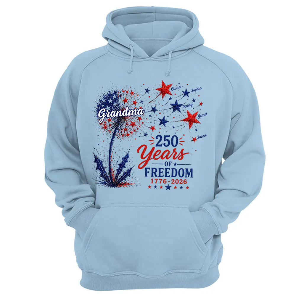 Custom Grandma Patriotic Dandelion 250th Anniversary Tee - Personalized Wild Flowers USA Flag 250 Years Of Freedom Shirt Gift for Grandma VH01