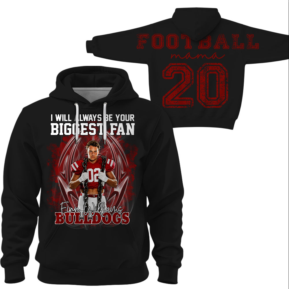 Personalized I Will Always Be Your Biggest Fan, Custom Photo Football Player Name Number, Oversized Back Print & Sleeve Detail, Gift For Gameday Football Mom MI209 T24