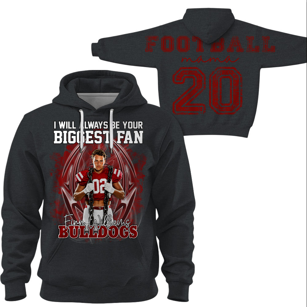 Personalized I Will Always Be Your Biggest Fan, Custom Photo Football Player Name Number, Oversized Back Print & Sleeve Detail, Gift For Gameday Football Mom MI209 T24