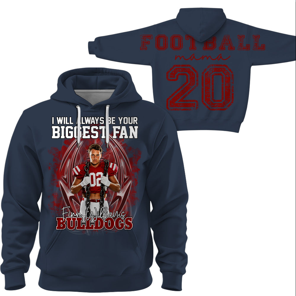 Personalized I Will Always Be Your Biggest Fan, Custom Photo Football Player Name Number, Oversized Back Print & Sleeve Detail, Gift For Gameday Football Mom MI209 T24
